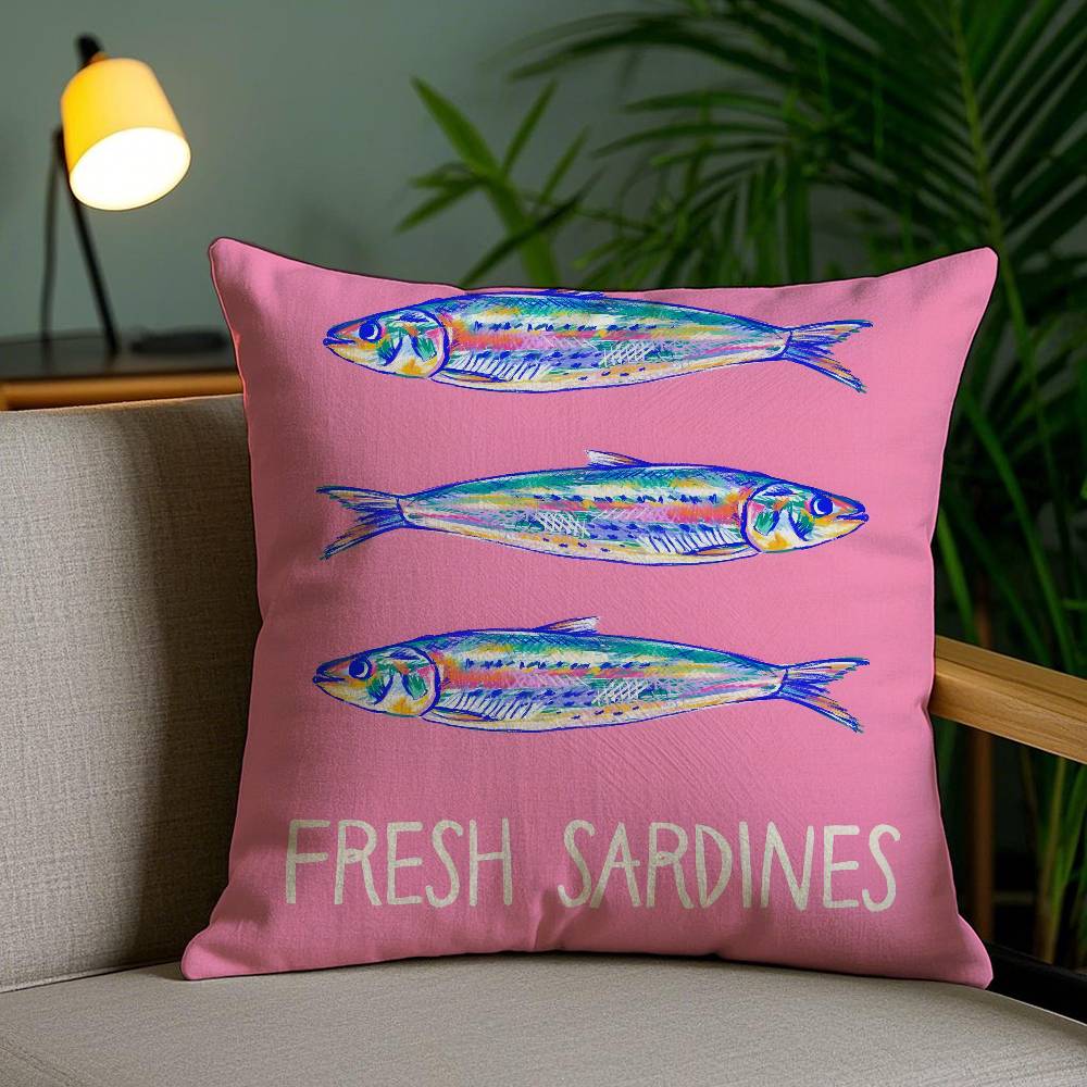 Colorful Sardine-S Fantasy Patterns Pillow Case Anti-dustmite Pillowcase Invisible Zipper Silky Short Plush Sofa Cushion Cover