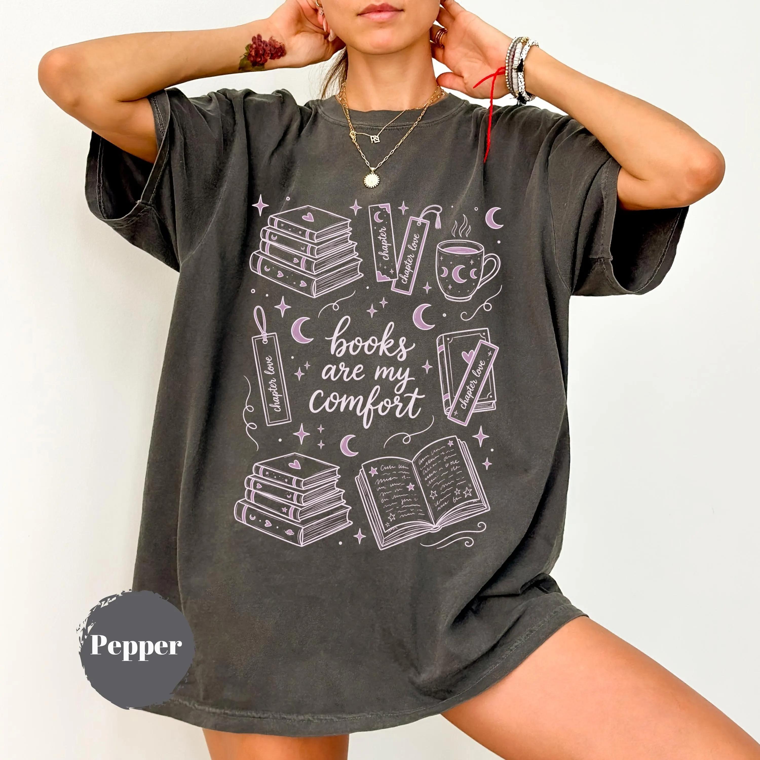 

2026 Summer Womens Books Are My Comfort TShirt Cotton and Breathable Short Sleeve Streetwear Oversized Loose Casual S