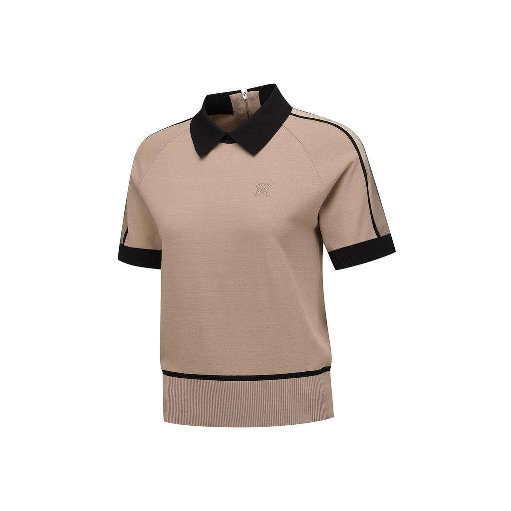 ANEW GOLF Women Mesh Patch Short Sleeve Sweater_Be