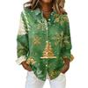 Women's Christmas Printed Button Up Long Sleeved Casual Regular Shirt With Collar Top