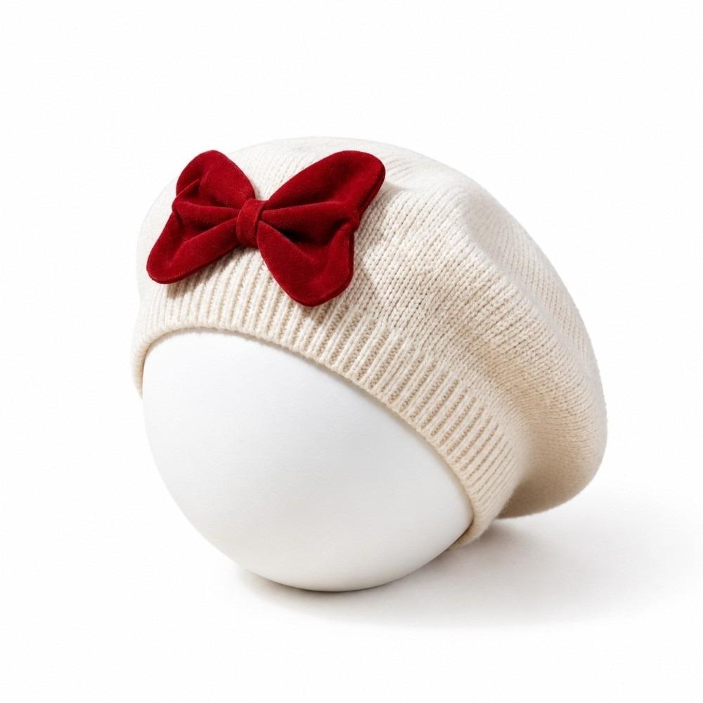 Comfortable Children Bow Beret Solid Color Kid Beret Cap Sweet Girls Bow Hat For 6M-3Y