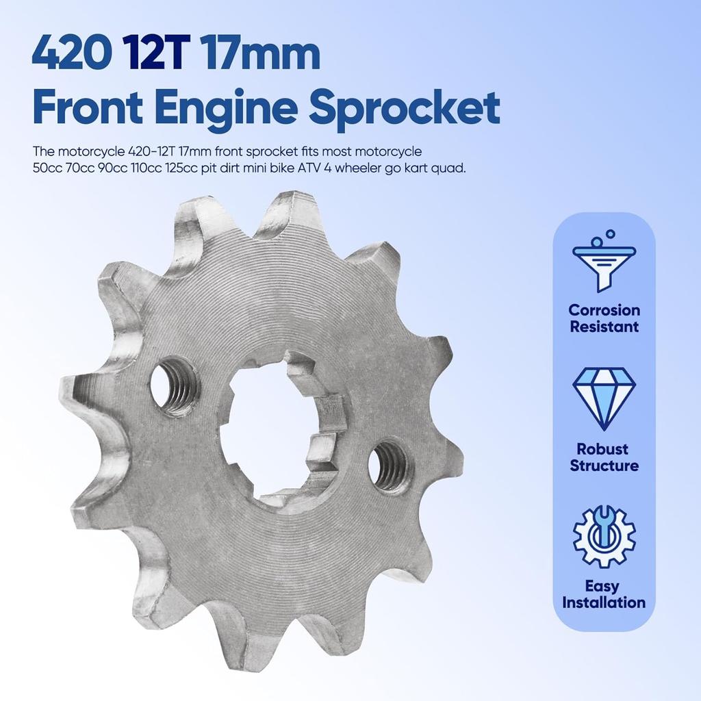 420 12T 17mm Motorcycle Front Engine Sprocket Compatible with 50cc 70cc 90cc 110cc 125cc 140cc 160cc Engine Honda TaoTao Loncin Roketa Coolster Sunl