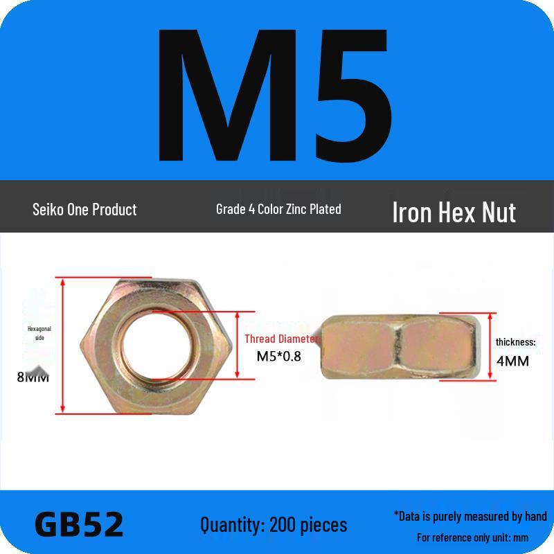 Black Galvanized Nickel-Plated Iron Hex Nut Screw Cap, GB Grades 4.8/8.8/12.9, Sizes M4/M5/M6/M8