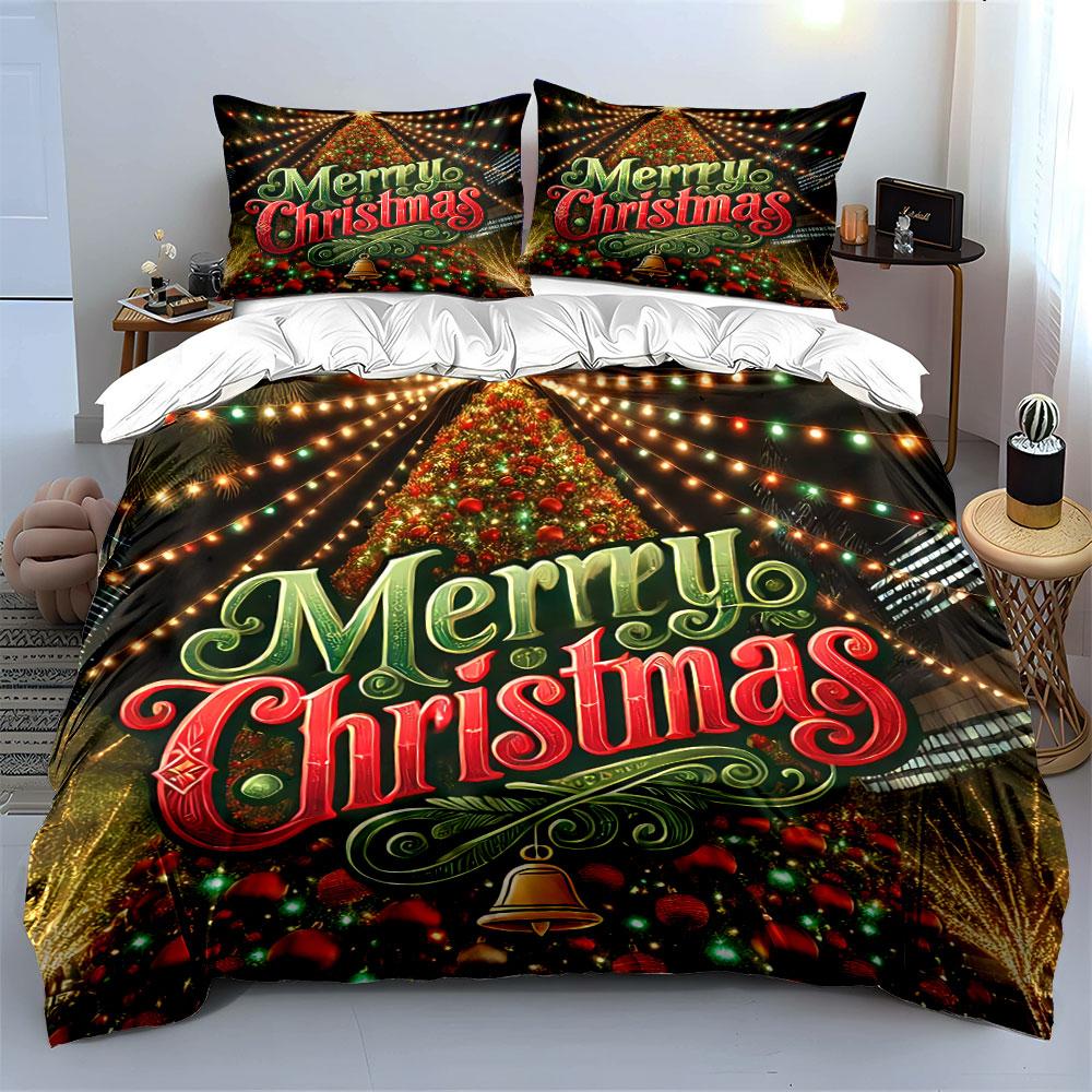 Merry Christmas Tree Design Bedding Duvet Cover Set Duvet Cover Pillowcases (1*Duvet Cover 2*Pillowcases, Without Duvet Insert)