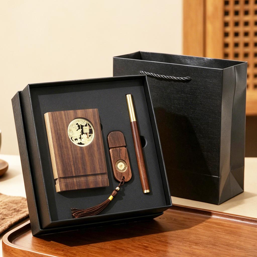 Solid Wood Pen Holder Gift Box, Retro Chinese Style Desktop Organizer