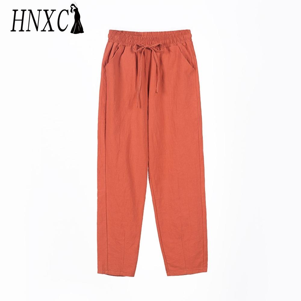 HNXC 9 Color Pure Cotton Nine Point Trousers Spring Summer Slim Straight Loose Casual Pants Women Solid Color Harem Pants