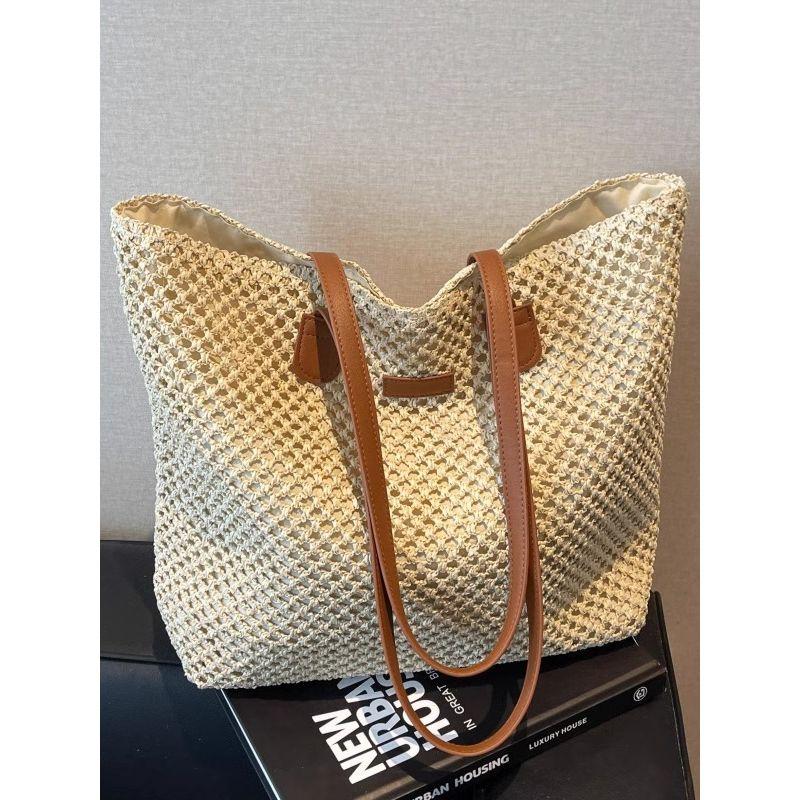 Large Capacity Straw Bag Women 2025 New Summer Versatile Commuter Woven Bag Seaside Vacation Beach Tote Bag