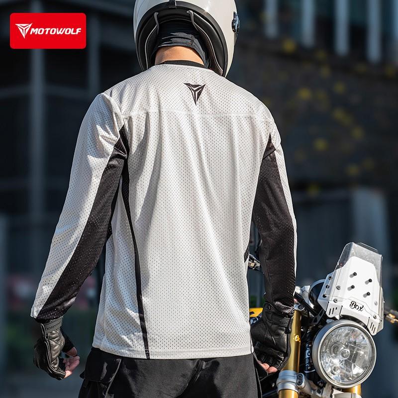 Mens Motorcycle Riding Shirt Long Sleeve Quick Dry Breathable Mesh UV Protection Comfort Fit