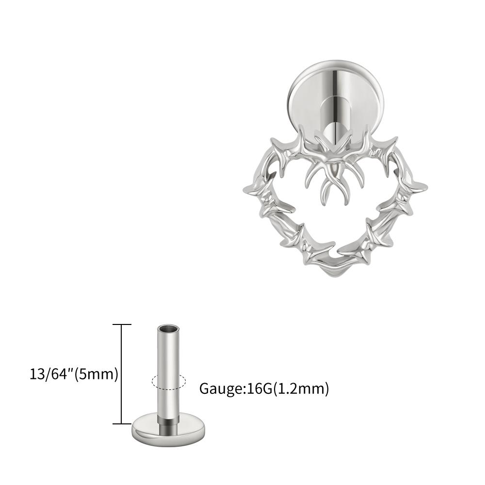 Right Grand ASTM F136 Titanium 16G Tiny Hollow Heart Flat Back Stud Gothic Cartilage Tragus Helix Stud Earring Labret Piercing