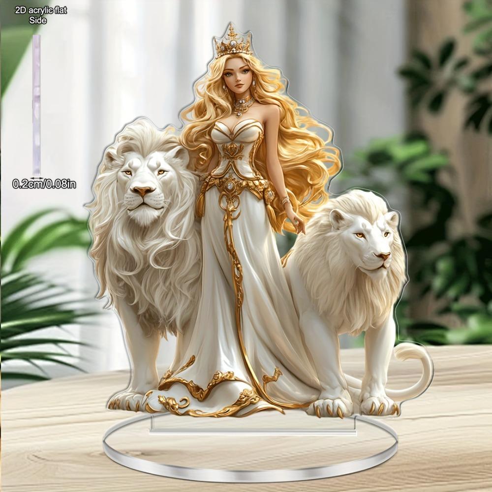 Statue décorative angélique et de lion inspirante en acrylique, adaptée à la décoration de la maison et de la cuisine, un ornement de bureau polyvalent, le choix parfait pour Holi