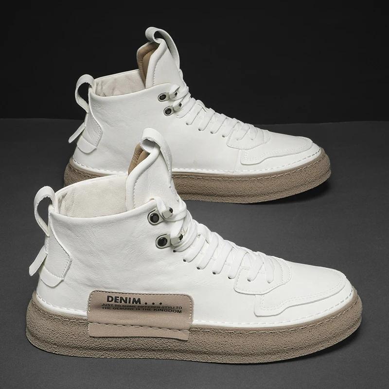 2024 Noi Ghete din Piele pentru Bărbați Pantofi de Lucru la Modă pentru Exterior Adidași Confortabili Antiderapanți pentru Bărbați Pantofi de designer casual de înaltă calitate