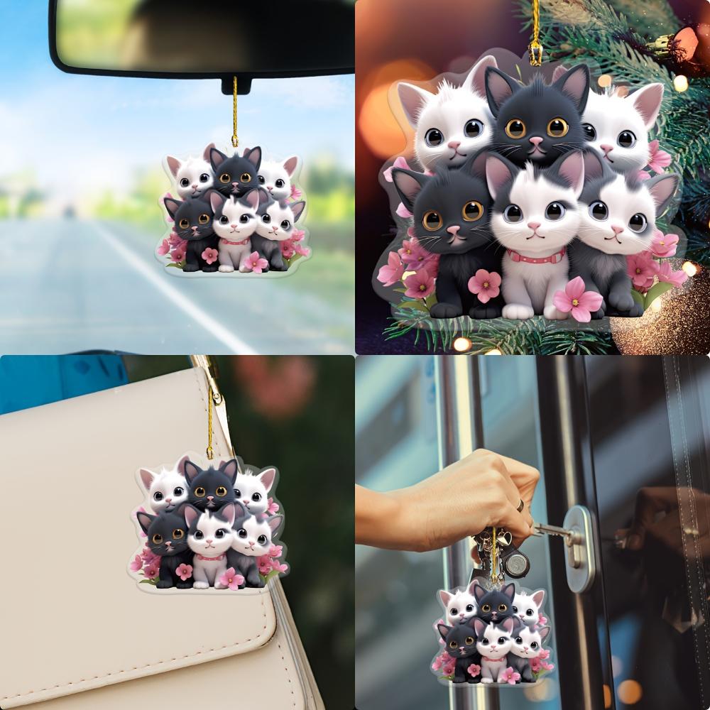 Cute Cat 2D Flat Acrylic Pendant, Car Rearview Mirror Decorative Pendant, Bag and Keychain Accessories