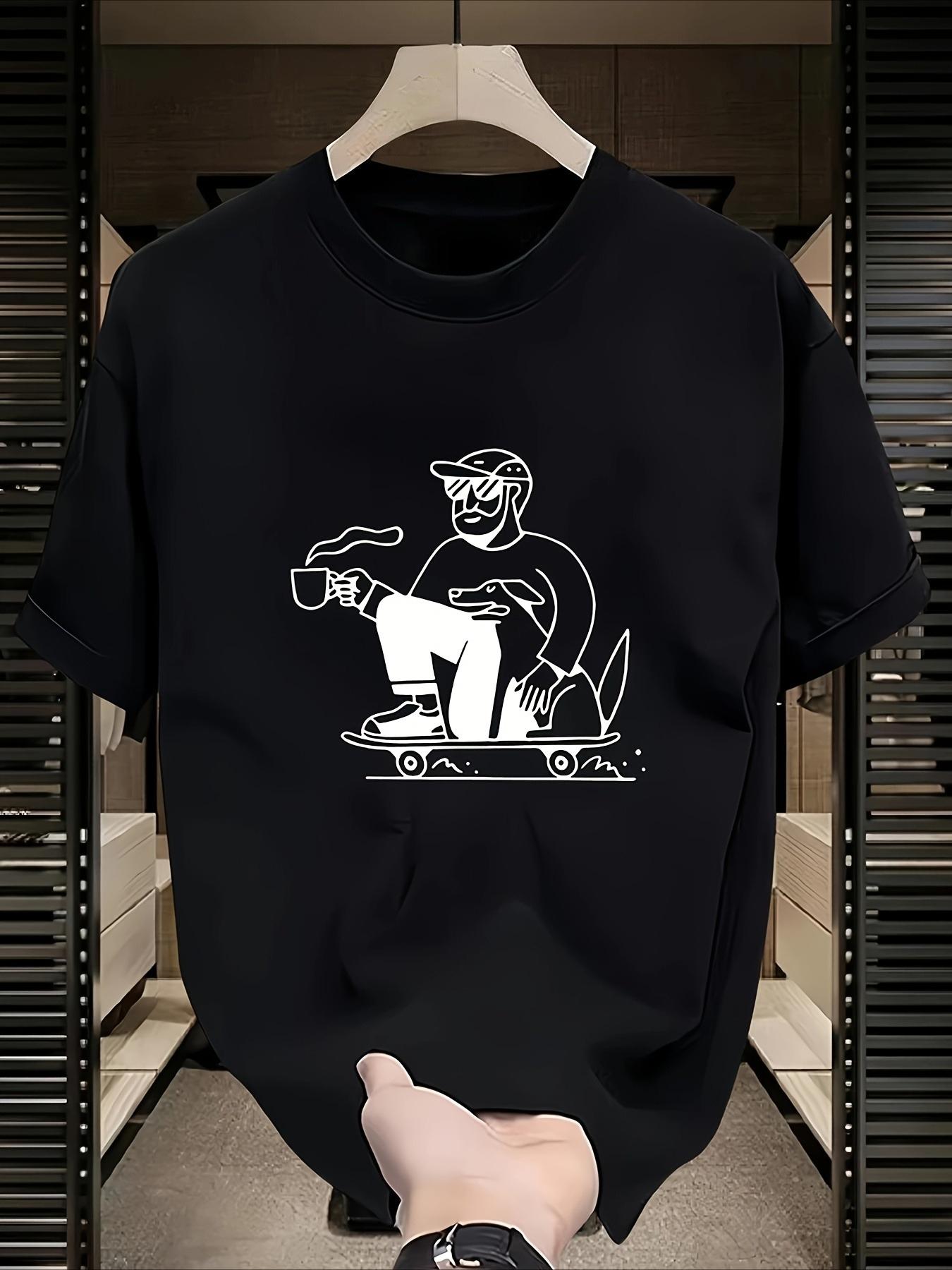 Mens Heavyweight Cotton Oversized TShirt with Skateboard Graphic Print White Black Casual Summer Streetwear Tee S