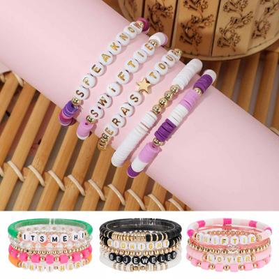 Style Handmade Bracelet Colorful Braided Letter Transparent Beads Elastic Bangle Jewelry Gift