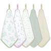 (Keratta) Ibul Loop Towel Gauze Handkerchief 5-Pack for Nursery School/Kindergarten, with Name Tag, for Girls and Boys, 25x25cm (f. Botanical Set (Bam
