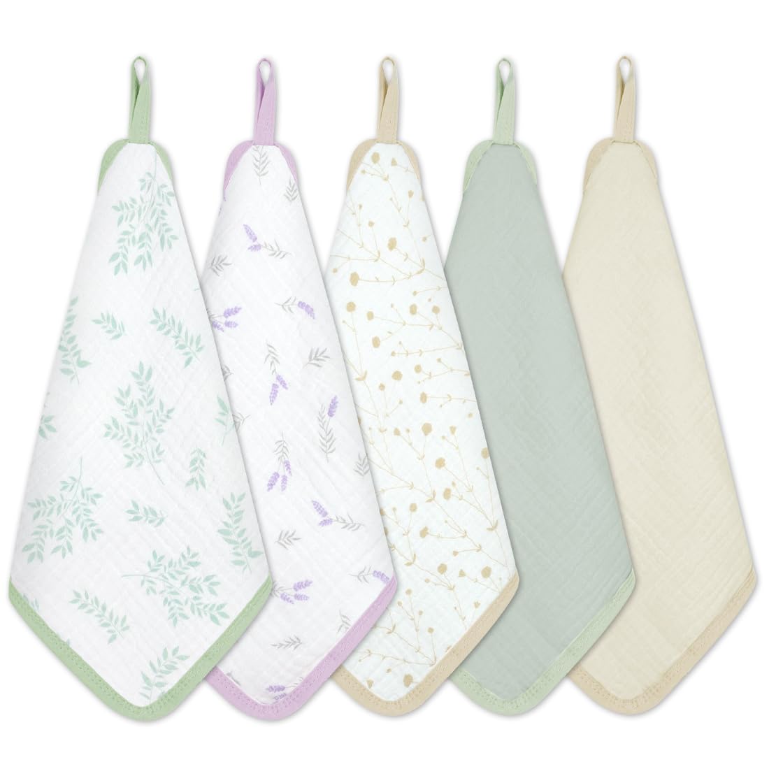 

(Keratta) Ibul Loop Towel Gauze Handkerchief 5-Pack for Nursery School/Kindergarten, with Name Tag, for Girls and Boys, 25x25cm (f. Botanical Set (Bam