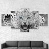 Weißer Leopard Helle Blaue Augen 5-teiliges Fünf-Panel Wandleinwanddruck Modernes Kunstposter Bild Heimdeko Geschenk für Ihn Für Sie