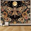 Mystic Moon Moth Tapestry, Boho Celestial Sunflower Floral Print Large Wall Hanging for Bedroom Living Room Aesthetic Decor