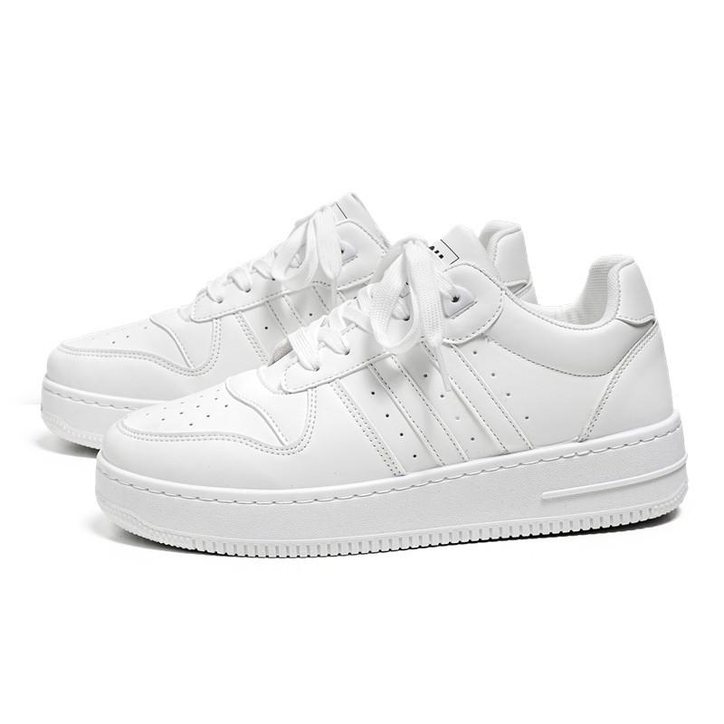 Men's Autumn Leather Breathable Casual Sneakers - Trendy All-Match White Shoes for Teenagers and Students