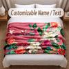 Floral Garden Theme Soft Blanket Personalized Custom Name Text Print Warm Blanket Home Sofa Bedroom Decor