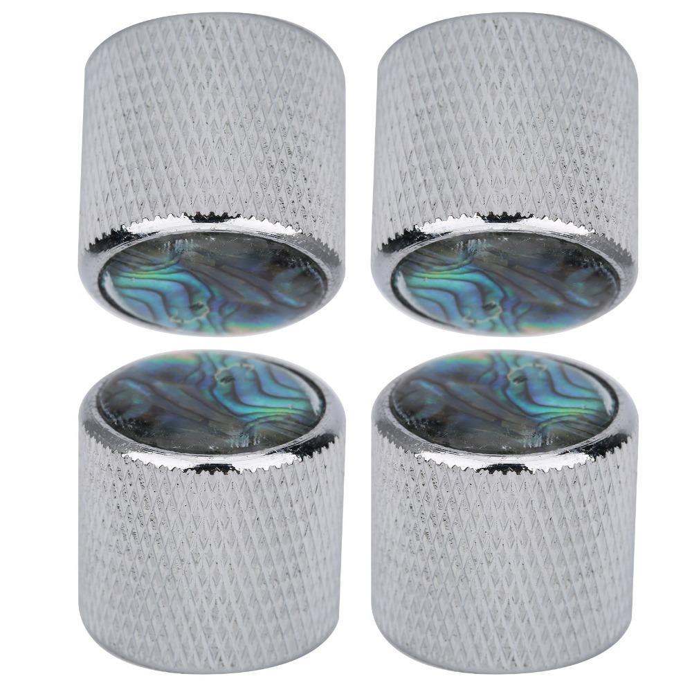 4PCS Silver/Copper Tone Electric Bass Knobs Metal + Real Shell Guitar Parts Electric Bass серебряный