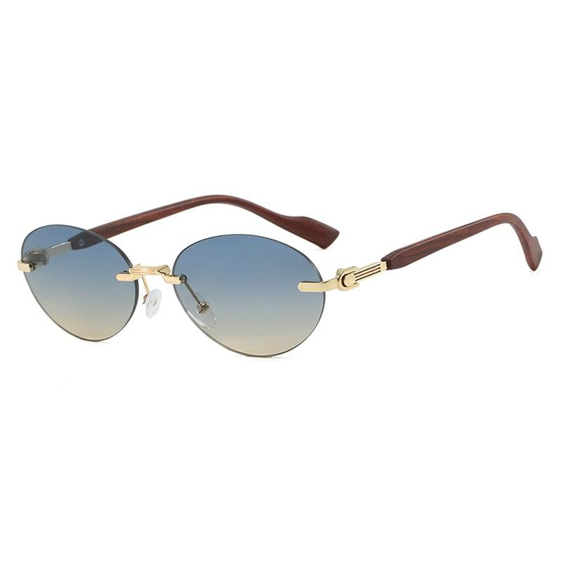 New Luxury Oval Frameless Wooden Leg Women Sunglasses Ins Fashion Brand Gradient Design Men Outdoor Travel Shades Uv400