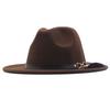 Autumn and winter woolen top hat British style classic flat edge jazz hat fashionable versatile women's hat metal buckle feather hat
