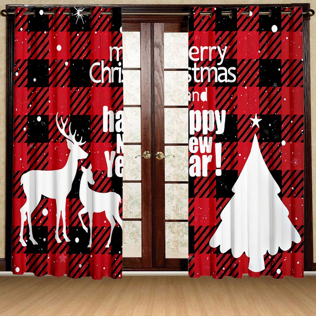 3D levný vánoční ohňostroj Kolekce vánočních stromků Stínové závěsy 2 panely Deluxe Obývací pokoj Ložnice Domácí dekorační závěsy