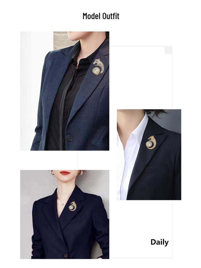 Luxury Copper Zircon Pearl Cheetah Brooch for Men and Women - Elegant Accessory for Suits and Shirts