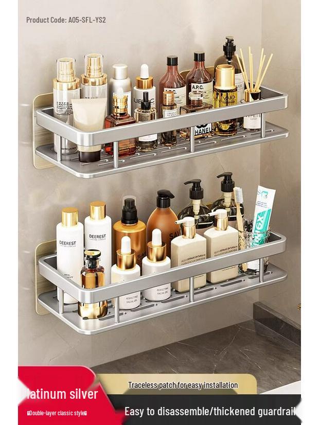 No-Drill Aluminum Bathroom Shelf