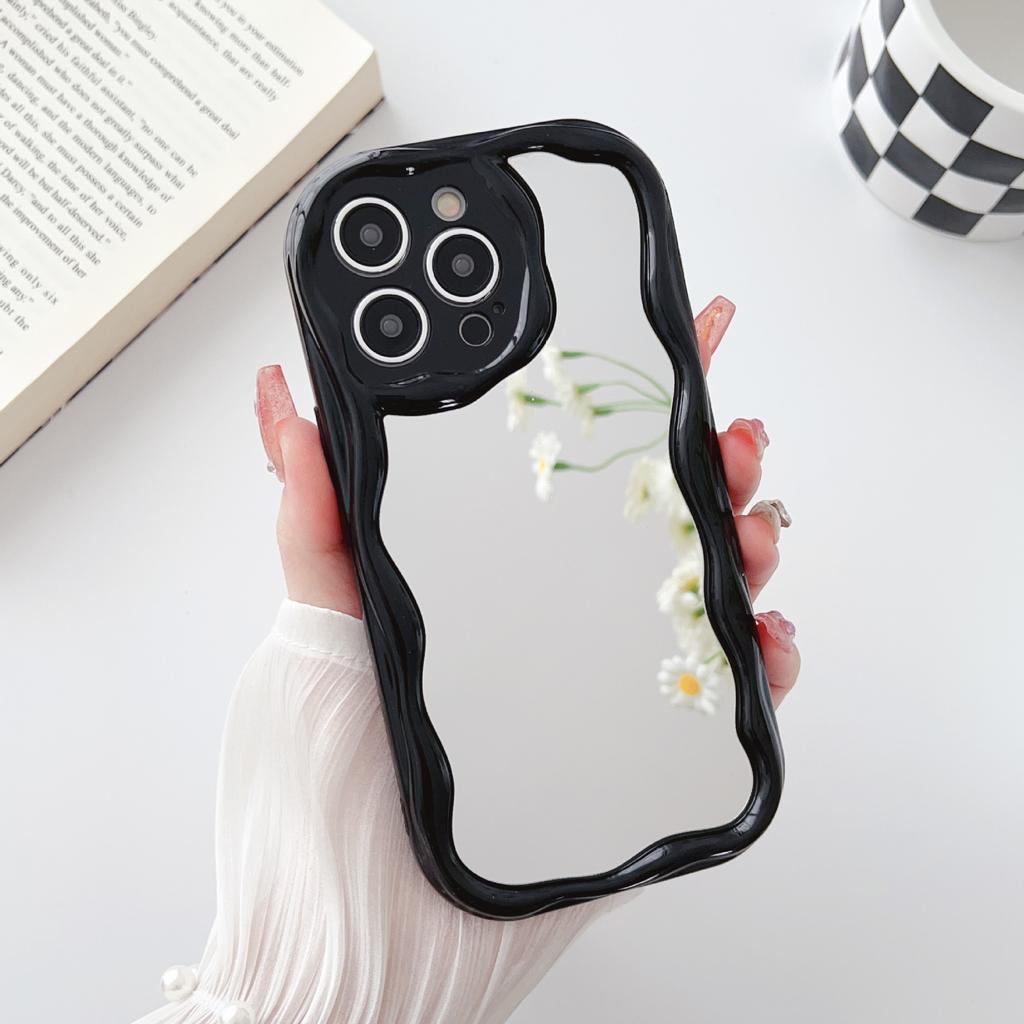 Cream Texture Casing Wavy Edge Soft Silicone Cover Phone Case For OPPO Realme OnePlus Vivo Mirror Back Shell