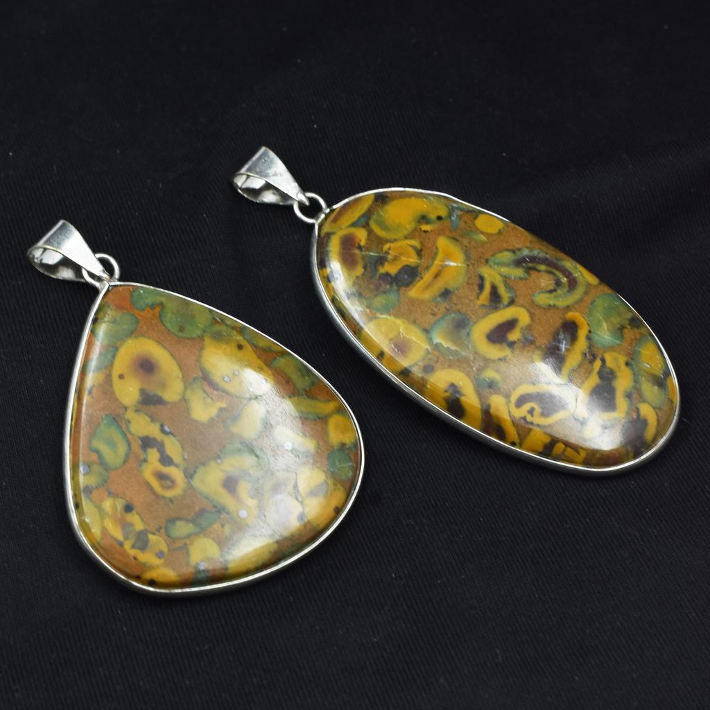 161.2 Ct Pair Pendant 925 Sterling Silver Fruit Jasper Pear-Oval CERTIFIED Gems My-334-k