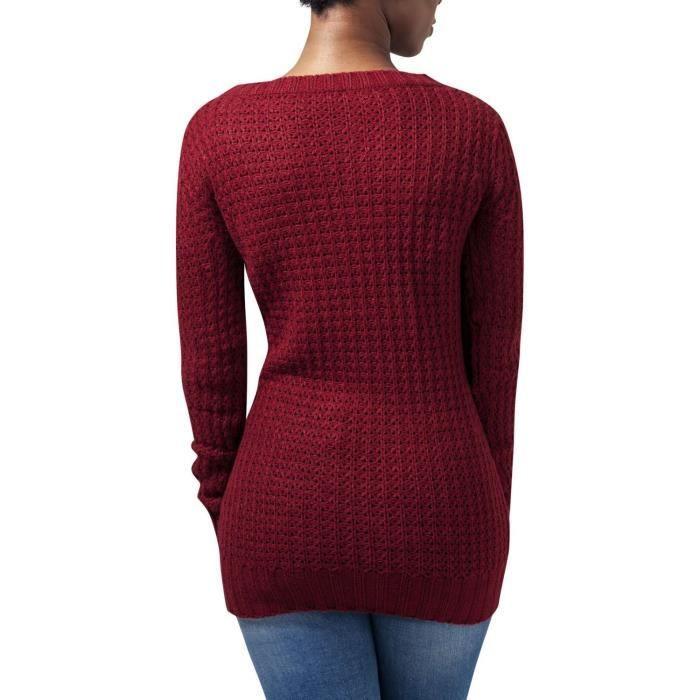 Sweater - Urban Classics - LONG WIDENECK - Burgundy - 100% Acrylique - Femme