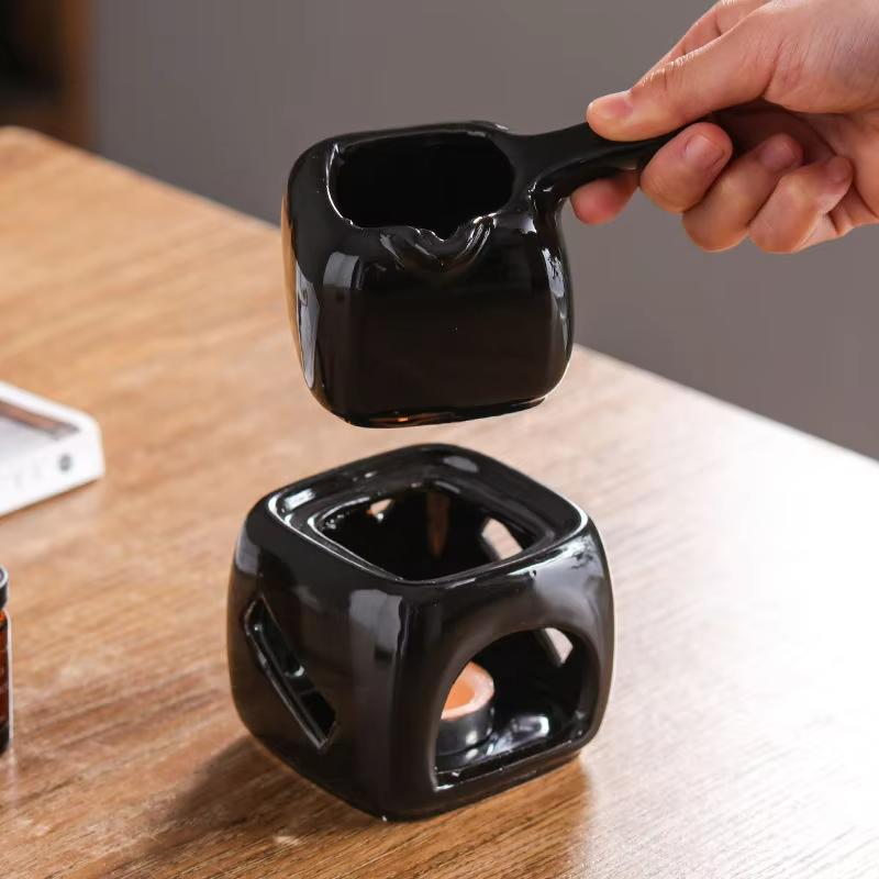 Ceramic Square with Handle Separation Large Capacity Aromatherapy Stove Lamp Club SPA Essential Oil Massage Heater Candle Holder