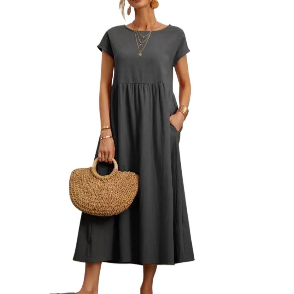 GMXIA Moda damska Lato Wiosna Jednolity kolor Drukuj Casual Sukienki z krótkim rękawem i dekoltem w kształcie litery "o".