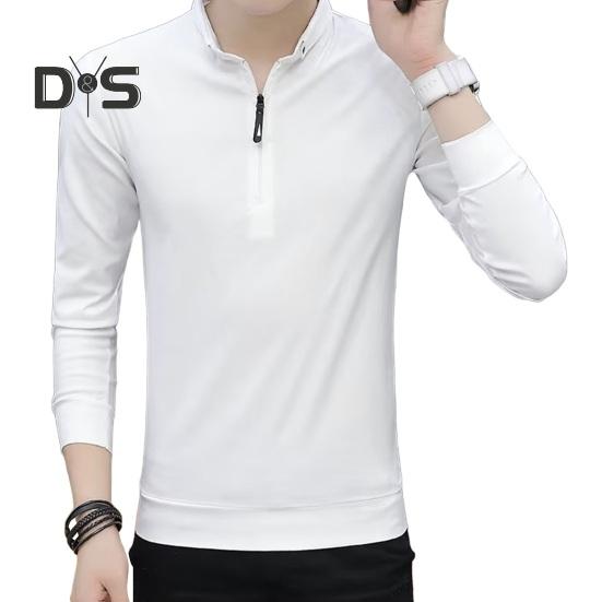 

Весна Осень Мужская Рубашка Длинные Рукава Половина Молнии Slim Fit Стоячий Воротник Однотонный Пуловер Средней Длины Повседневная Одежда Деловой Офис Топ L белый