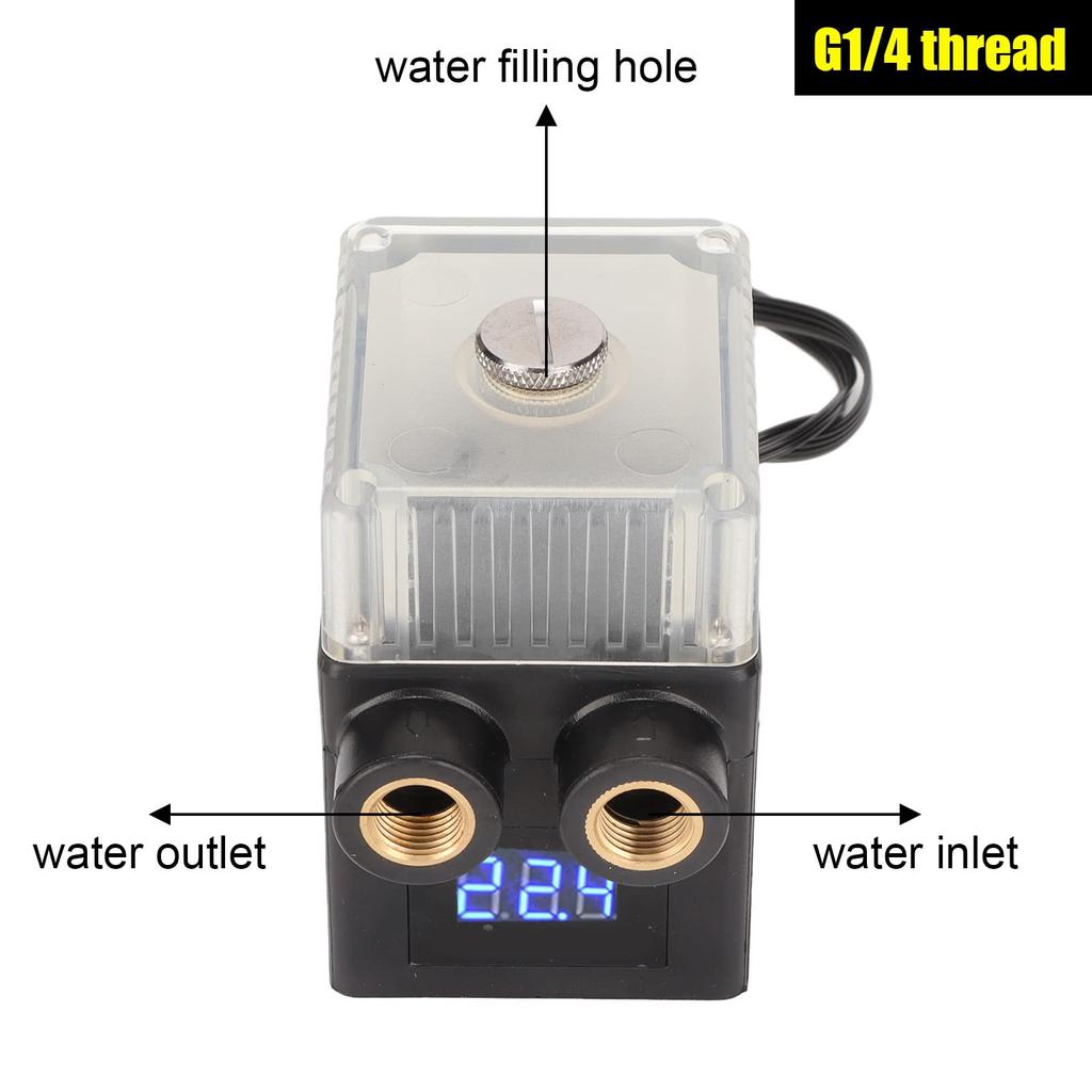 Computer Water Pump Temperature Gauge, Transparent Design, 12V 4-Pin Computer Cooling Pump G1/4 Cable for PC CPU Water Cooling (Black)