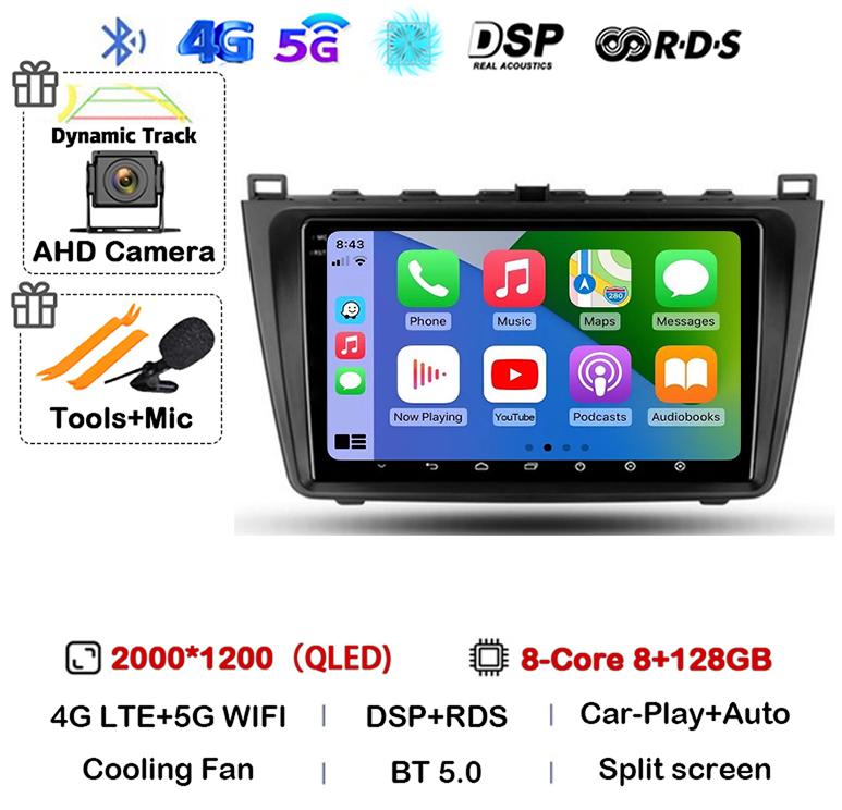 Car Radio Android14 Carplay Auto For Mazda 6 GH 2007 2008 2009 2010 2011 2012 Multimedia GPS Video Player Stereo 2din Head Unit
