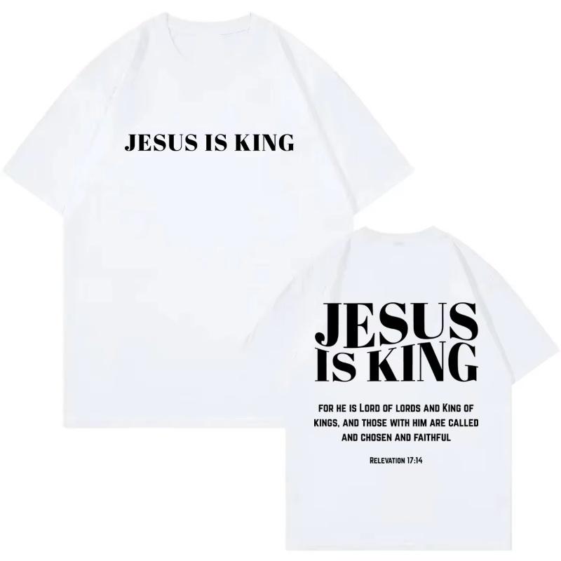 Frühling Sommer Neu Herren Damen JESUS IST KÖNIG Schriftzug Gedruckt Baumwolle T-Shirt Modisches Kurzarm Rundhals T-Shirt