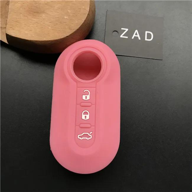 ZAD silicone key cover Case set shell skin For fiat 500 3 Buttons Flip remote Key Blank Fob Auto parts car accessories colorful