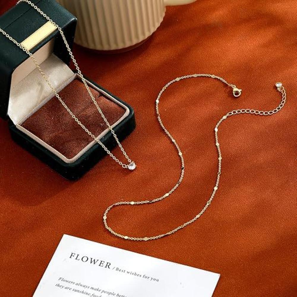 14K Necklace Real Gold Electroplated Two-layer Necklace Simple Versatile Collarbone Chain Layered Pendant Neck Chain Female
