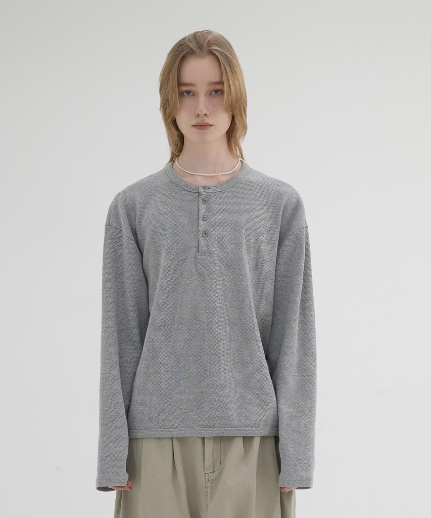 KNOUUN Pique Henley T-Shirts (Melange Gray)