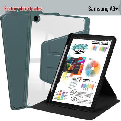 Samsung A9+ Hoes met Draaibare Acryl Penhouder, Transparante Ultradunne Leren Standaard