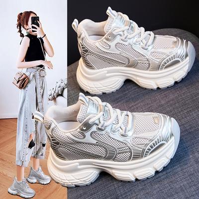 Thick-soled Dad Heightening Shoes Women's Autumn New Mesh Casual Breathable Sports Shoes Versatile Sports Casual Shoes