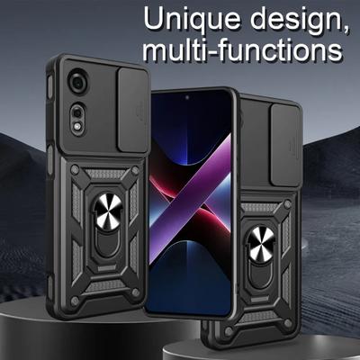 Husă magnetică metalică cu suport inel pentru ZTE Blade A75 A55 A35 Nubia Focus Neo 3 Neo2, cu obiectiv glisant pentru cameră, blindată, rezistentă la șocuri, carcasă dură