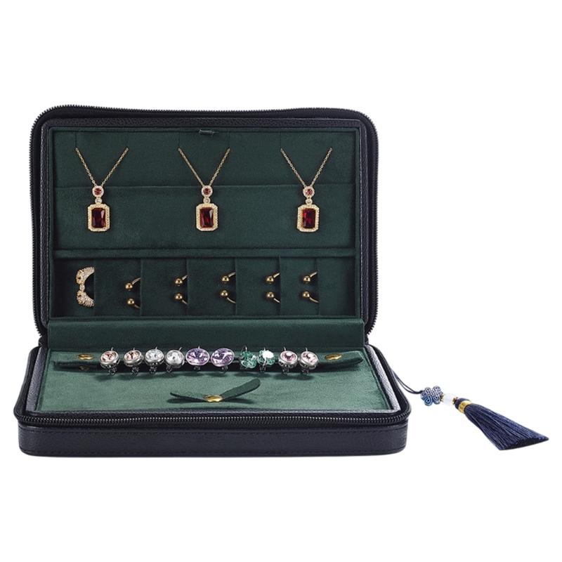 

Elegant PU Leather Jewelry Organizers with Drawers Large Capacity Accessory for Rings and Trinkets Home Organization зелёный