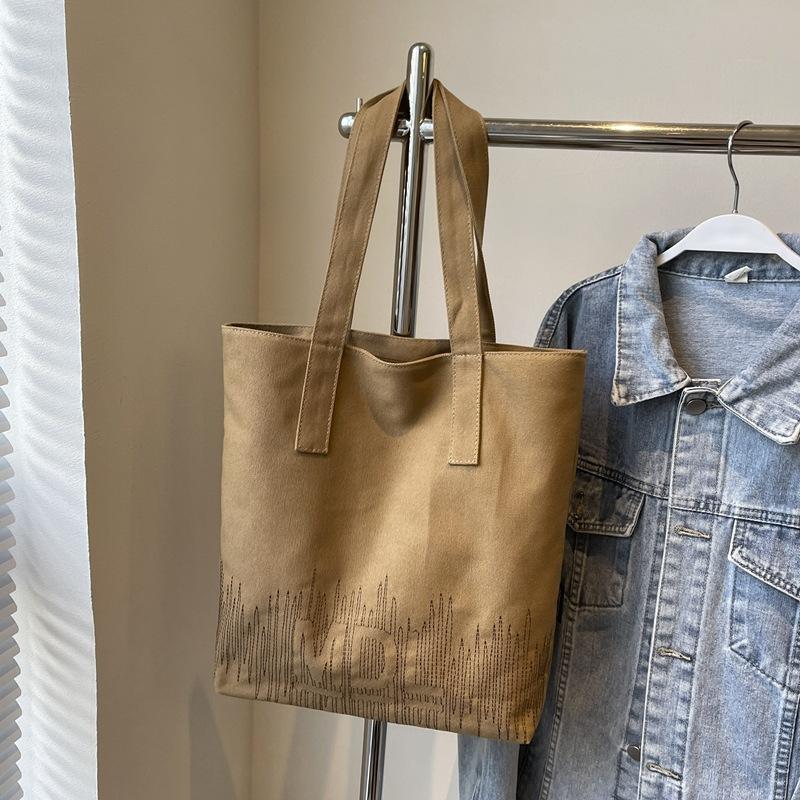Embroidered Canvas Bag Female New Student Portable Versatile Commuter Shoulder Tote Bag