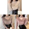 Womens Lacetrim Mock Neck Top With Embellishments For Office Wear