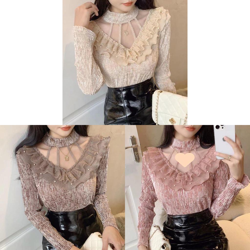 Womens Lacetrim Mock Neck Top With Embellishments For Office Wear