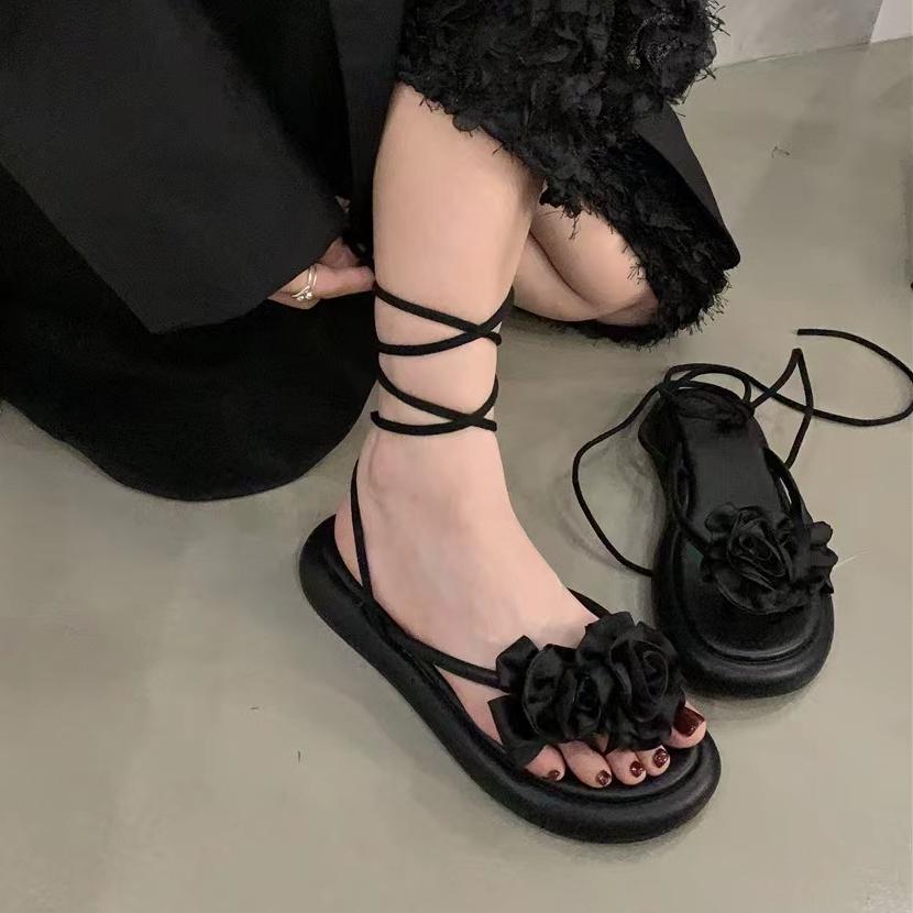 Fashion Women Sandals Summer Flower Design Fashion Dress Shoes Narrow Band Platform Wedges Heel Ladies Ankle Strap Gladiator Sandalias